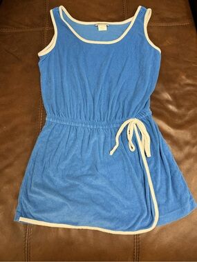 Classic Blue lg Terry elastic waist jumper skort w/ White Trim vintage! #131